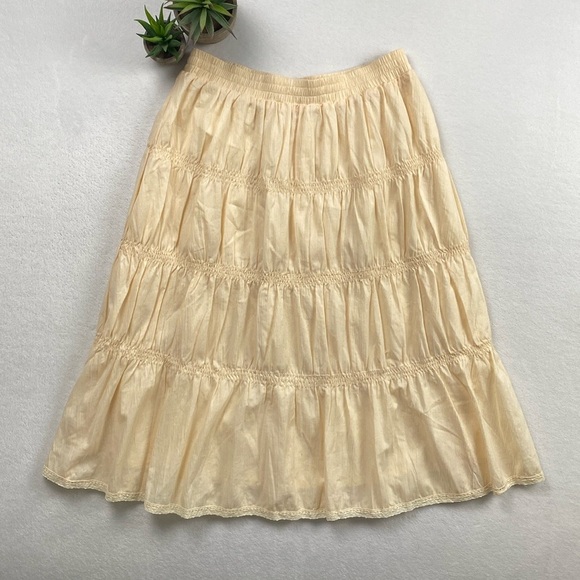 Dresses & Skirts - Unbranded Boho Embroidered Hem Pleated Ruffled Skirt (Yellow)